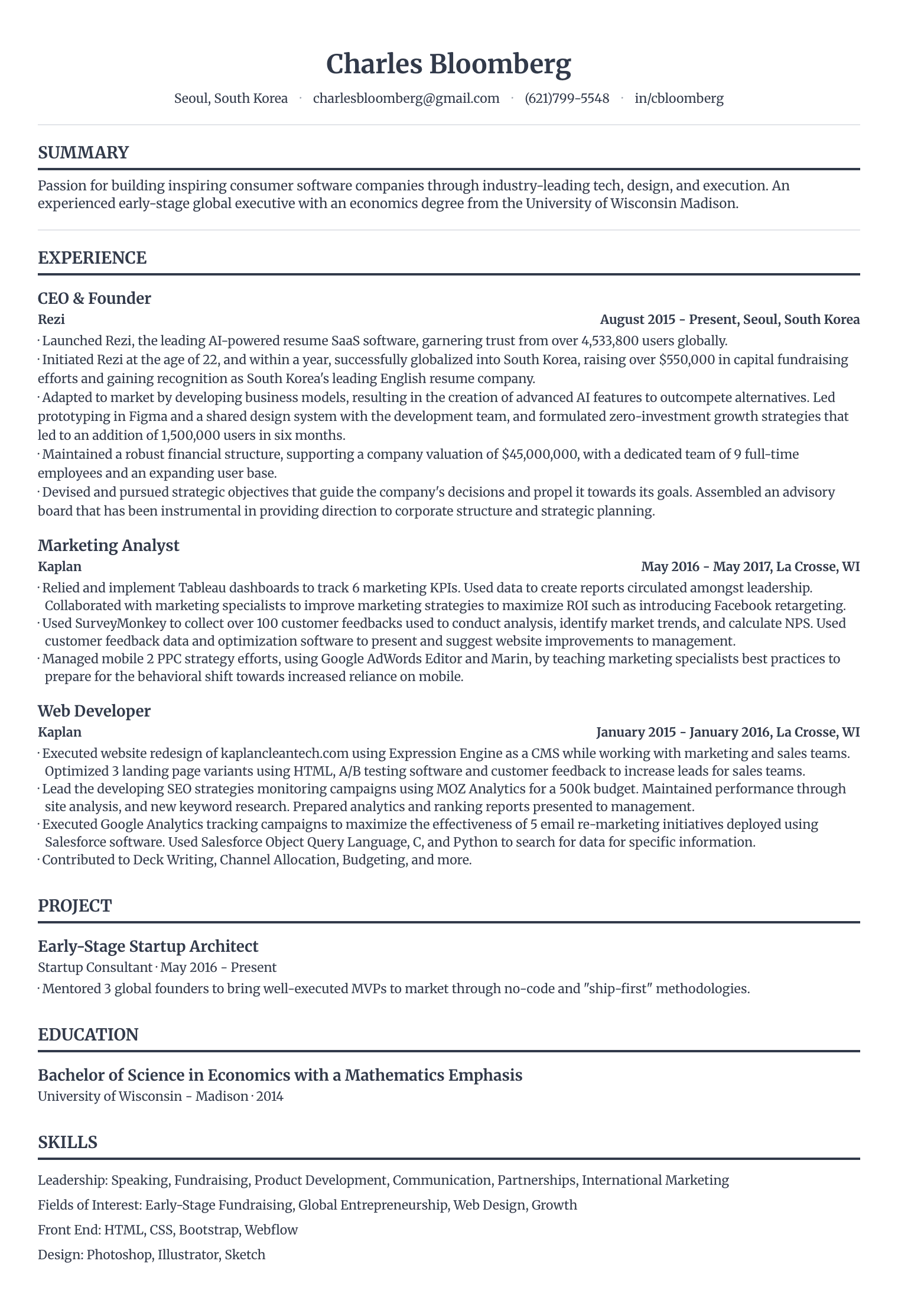 Charles Bloomberg's resume with issues marked