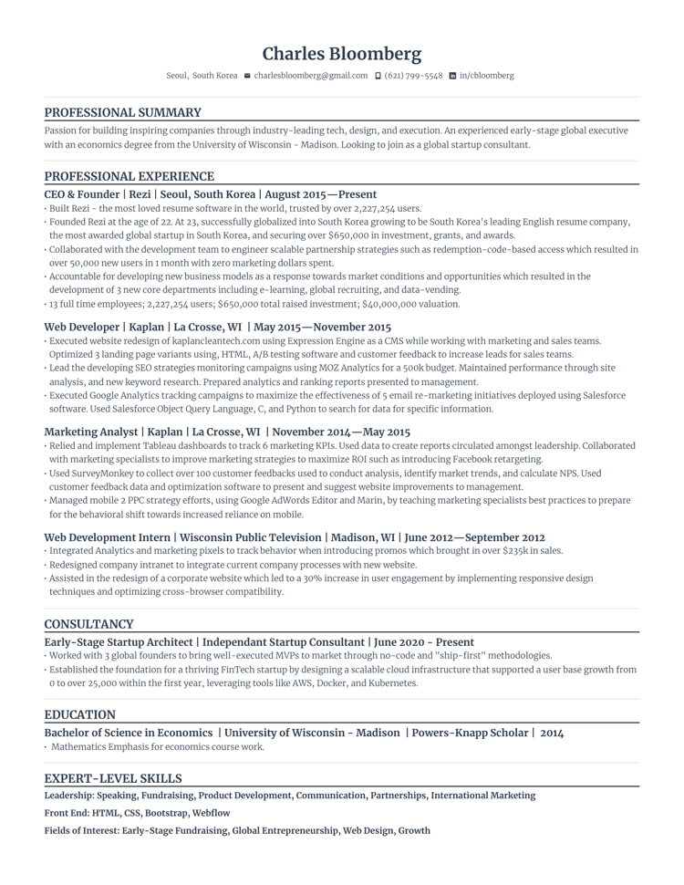 Compact resume template