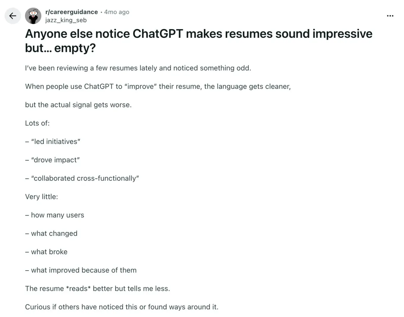 ChatGPT resume prompts that are not effective