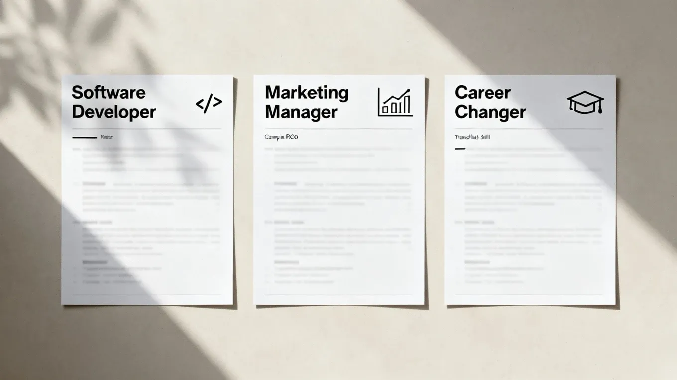 A person at a desk customizing their resume on a laptop, with post-it notes and a job description printout nearby.