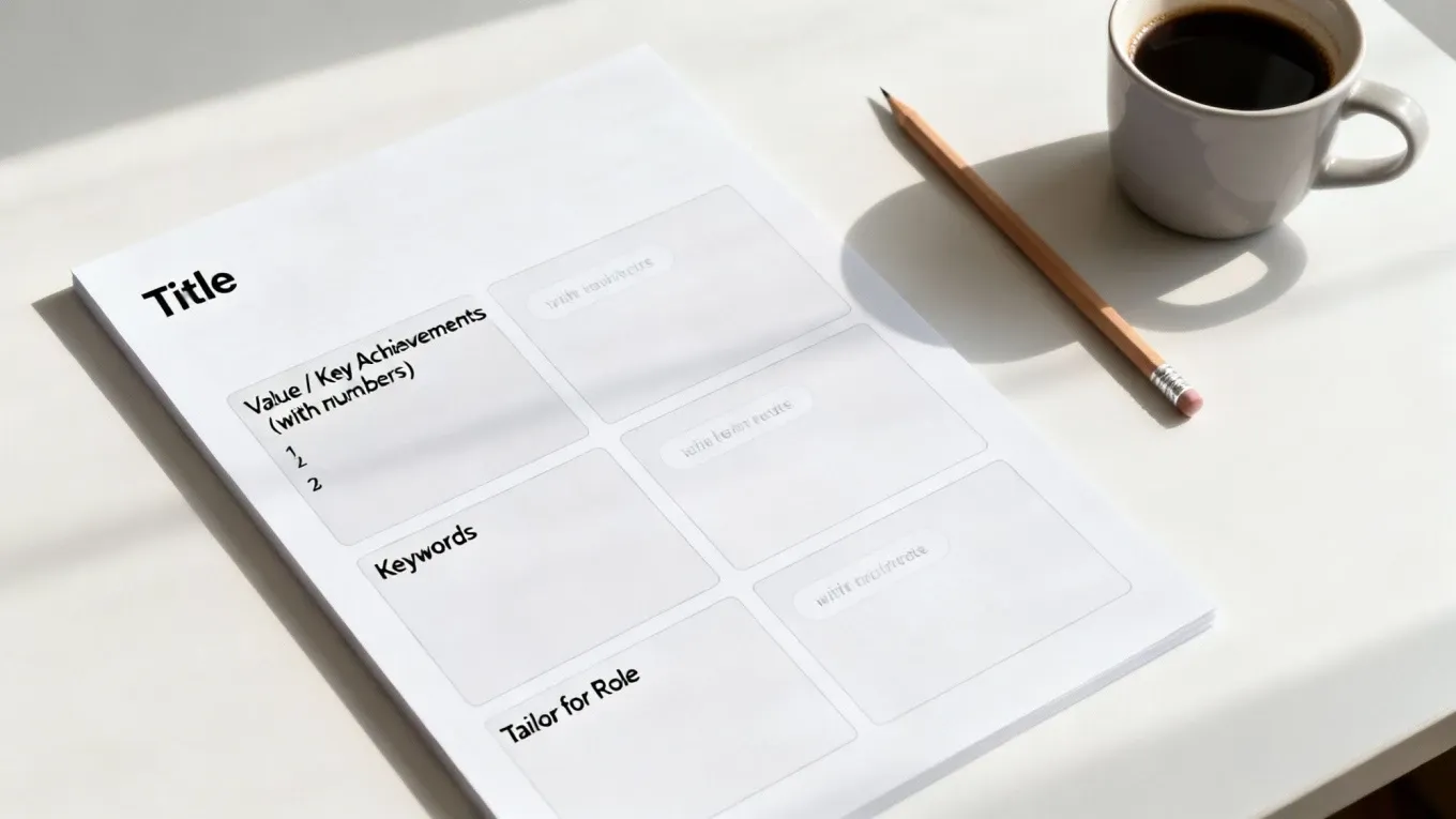 A person working on a resume template on a laptop with a focused expression.