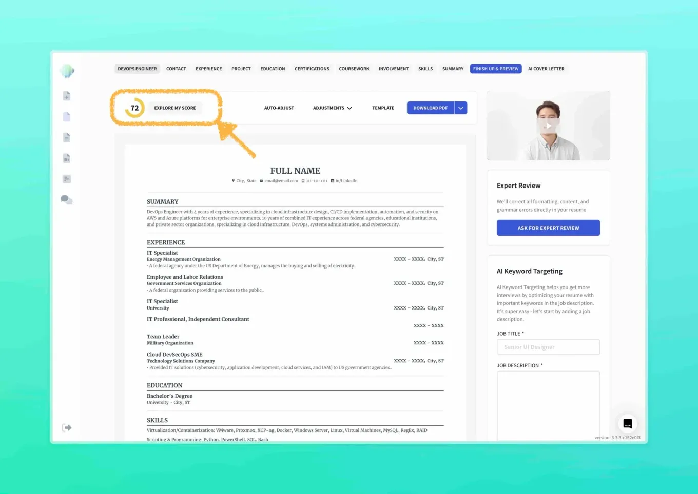 resume finish up page
