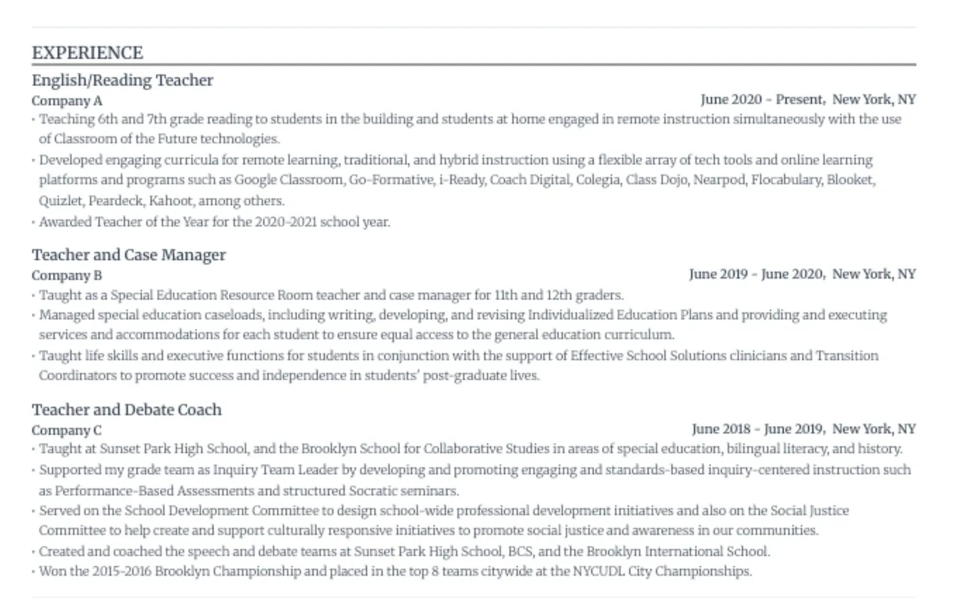 14+ Teacher resume examples & cover letter templates [2025]