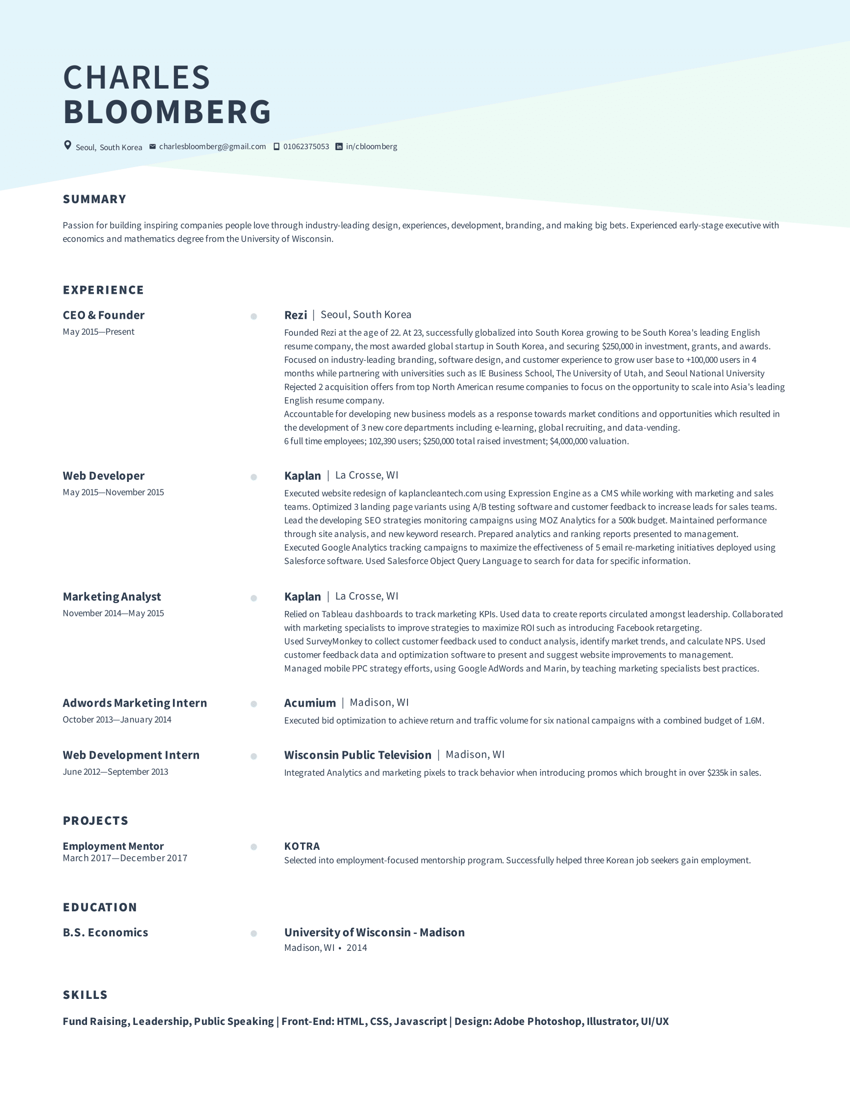 Alternative resume template