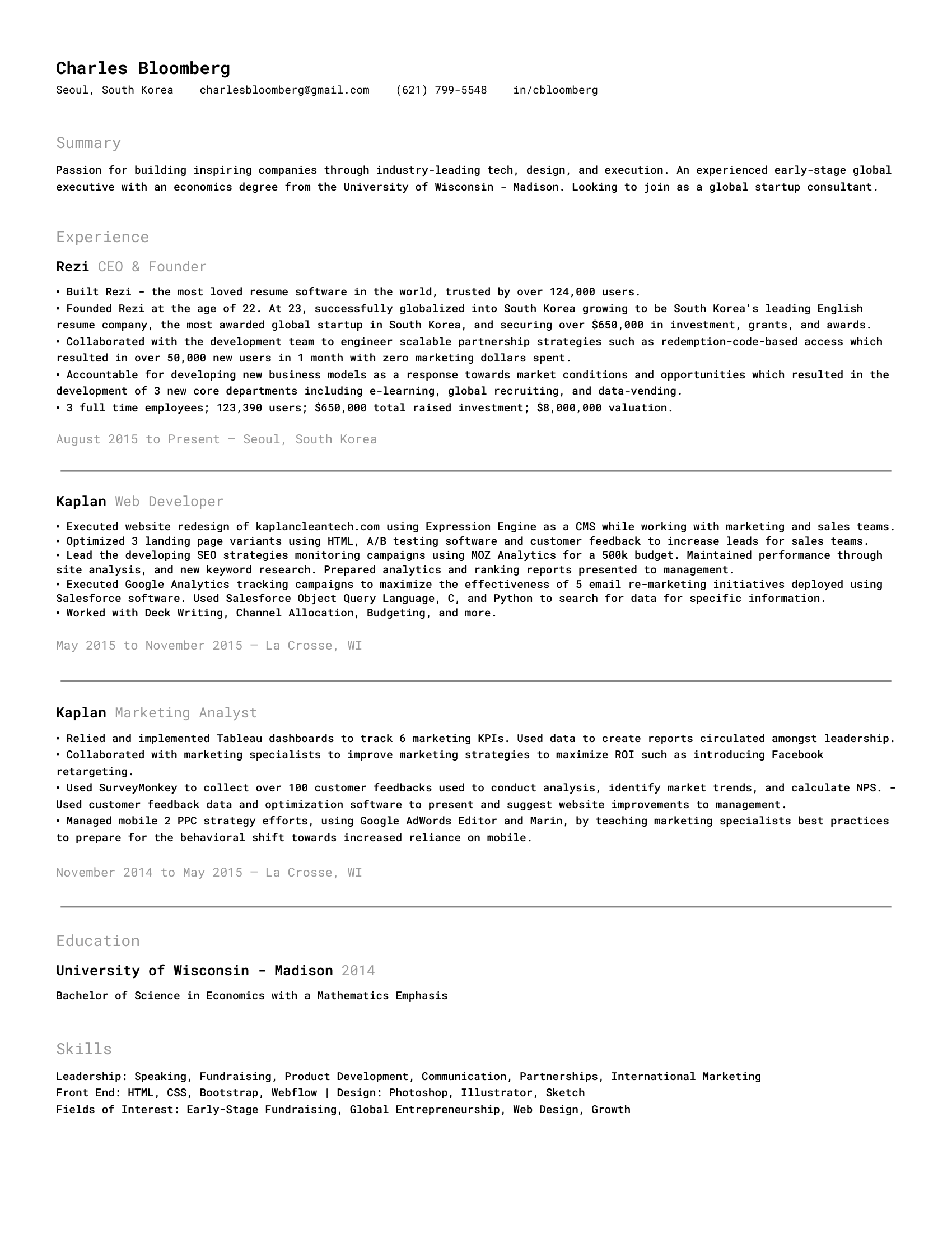 Developer resume template